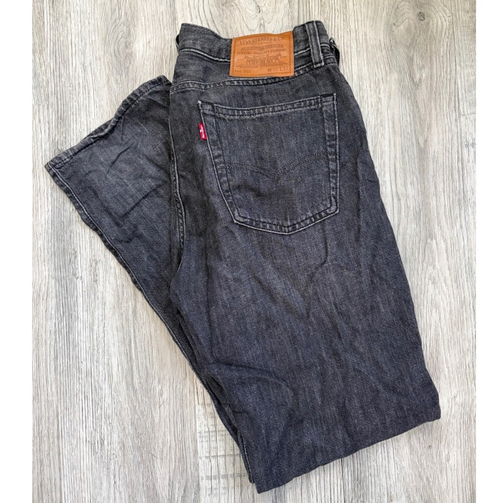 Levis 555 Relaxed Fit Straight Leg Jeans Mens 32x32 Faded Black Denim Pants
